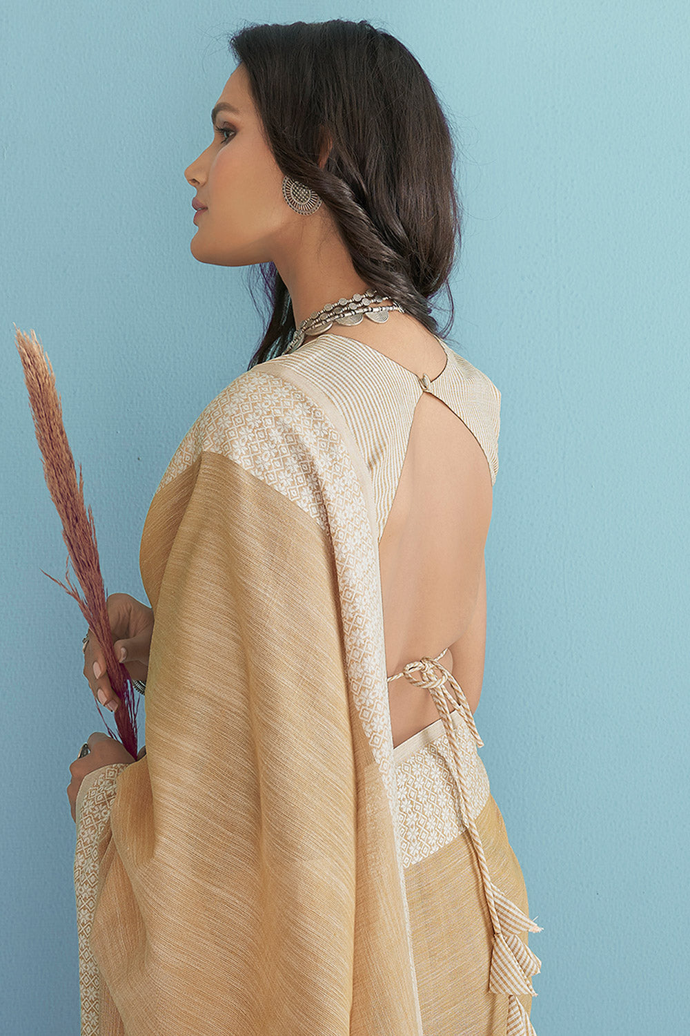 Brandy Yellow Linen Saree