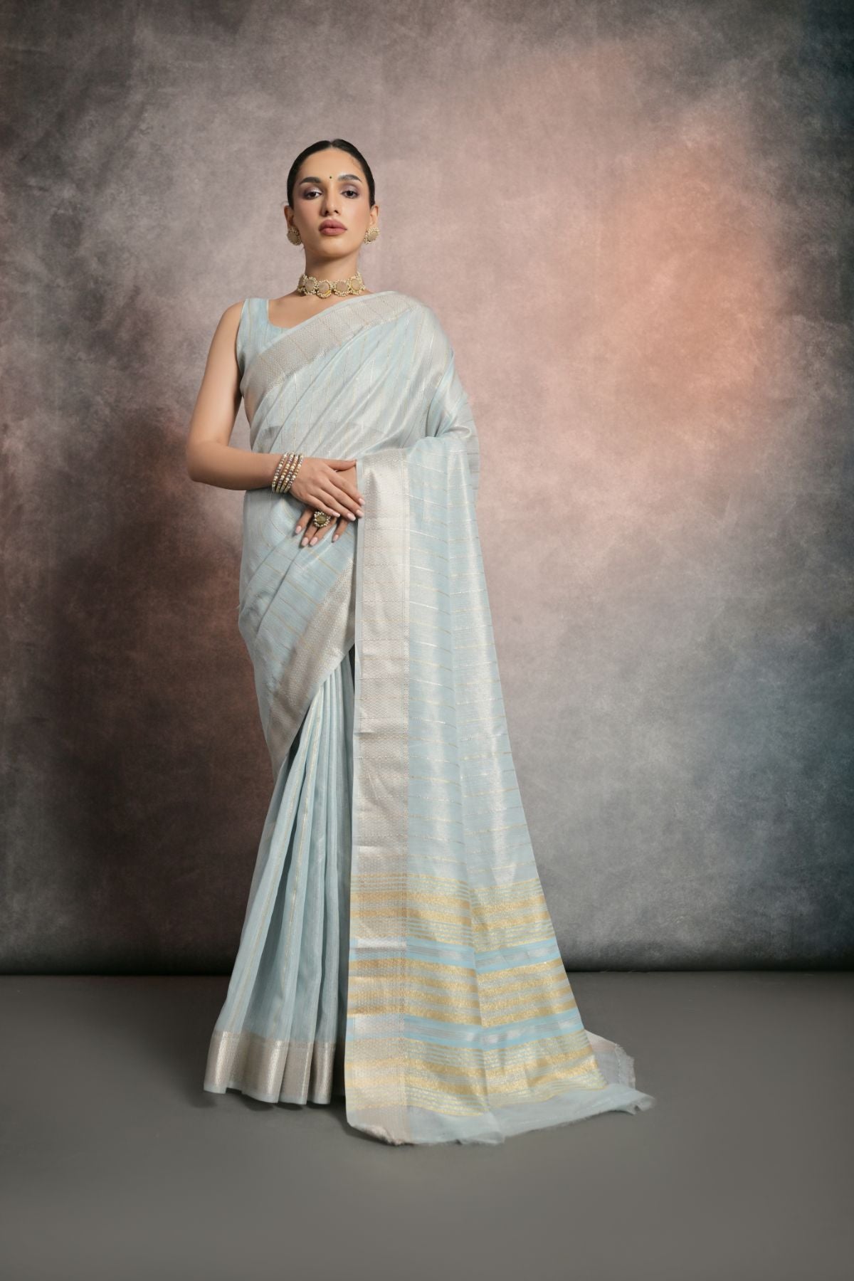 Celeste Blue Tissue Cotton Saree