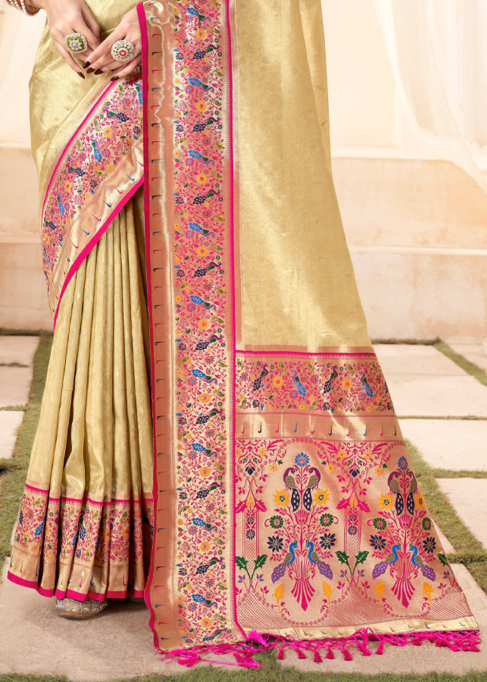 Laser Golden Woven Paithani Tissue Silk Saree