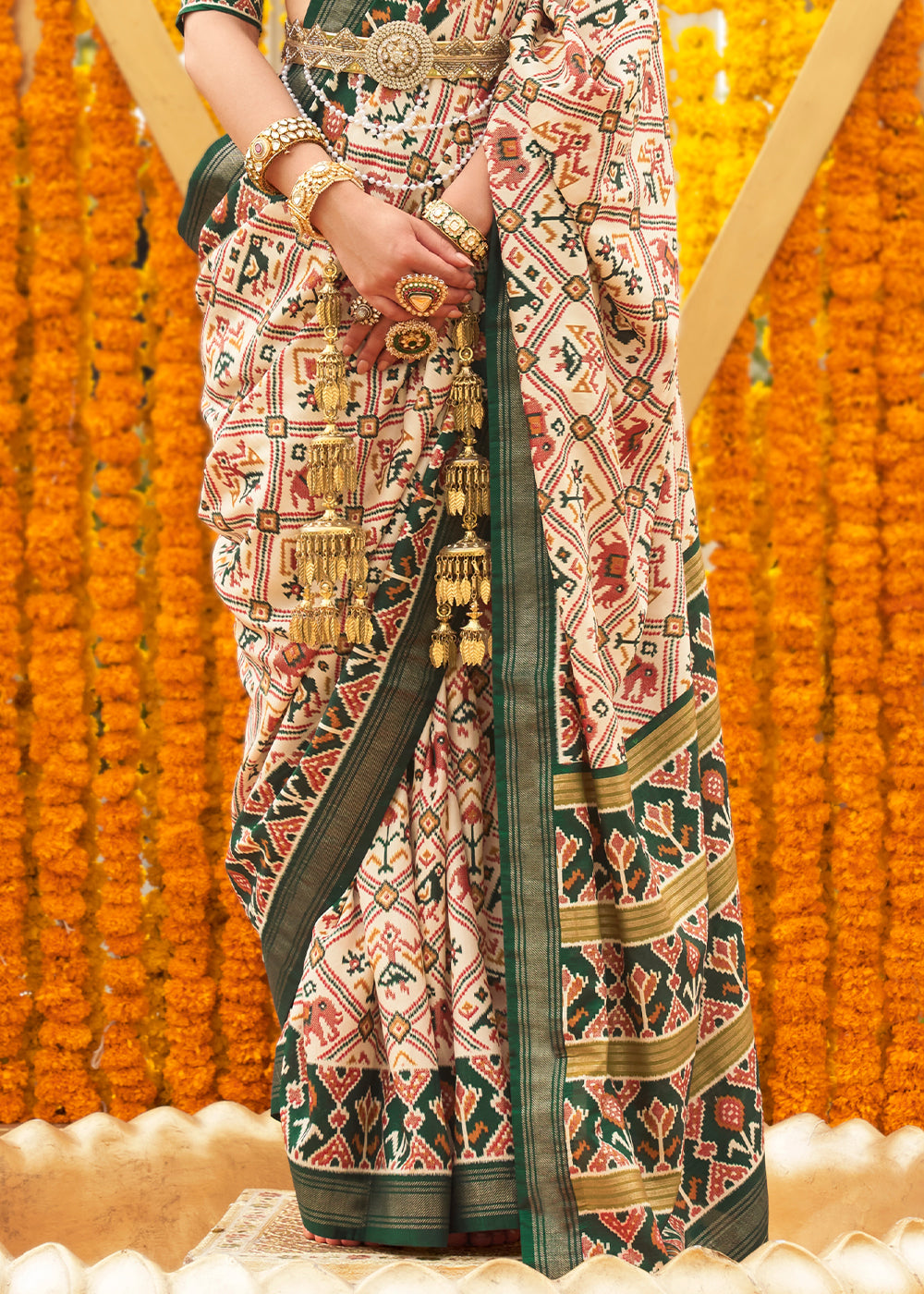 Wheat Cream Printed Patola Silk Saree