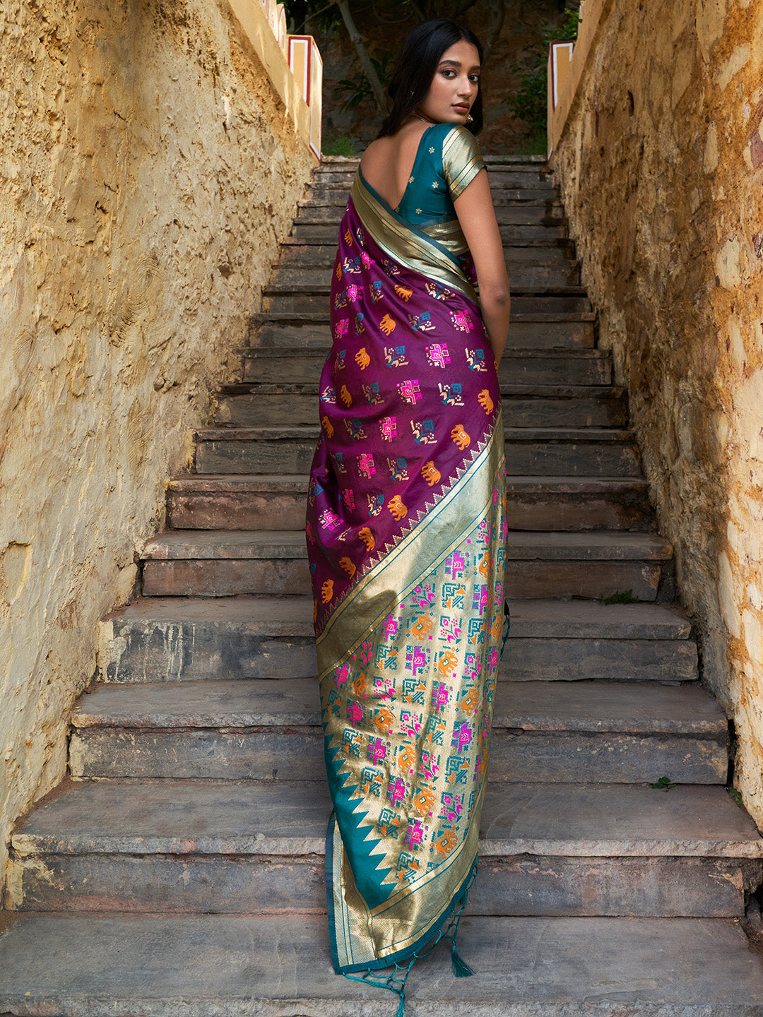 Tawny Port Purple Woven Banarasi Silk Saree