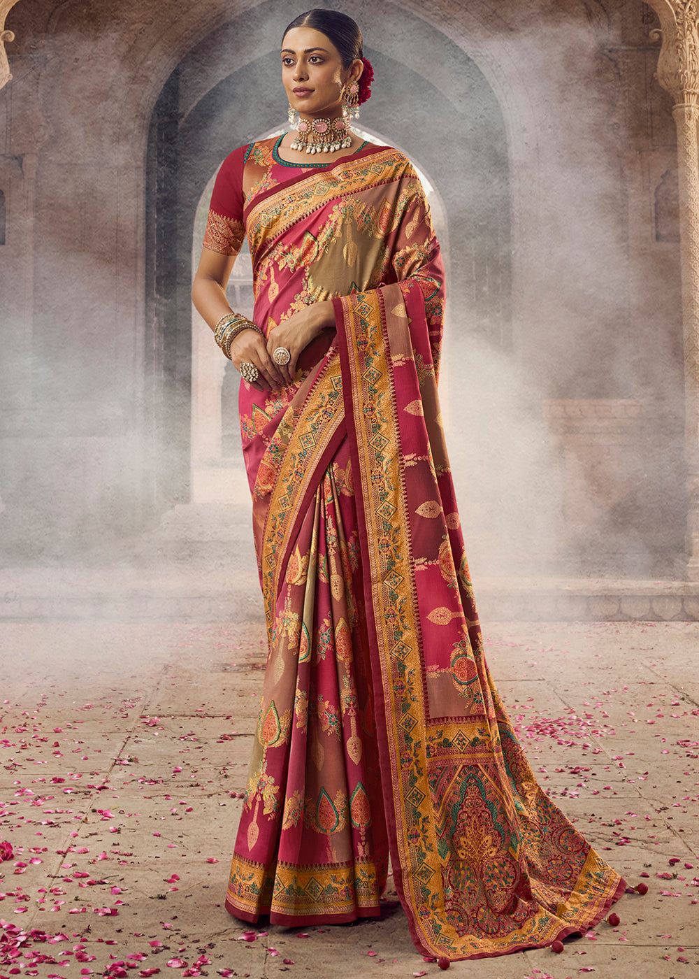 Apple Blossom Maroon Woven Banarasi Silk Saree