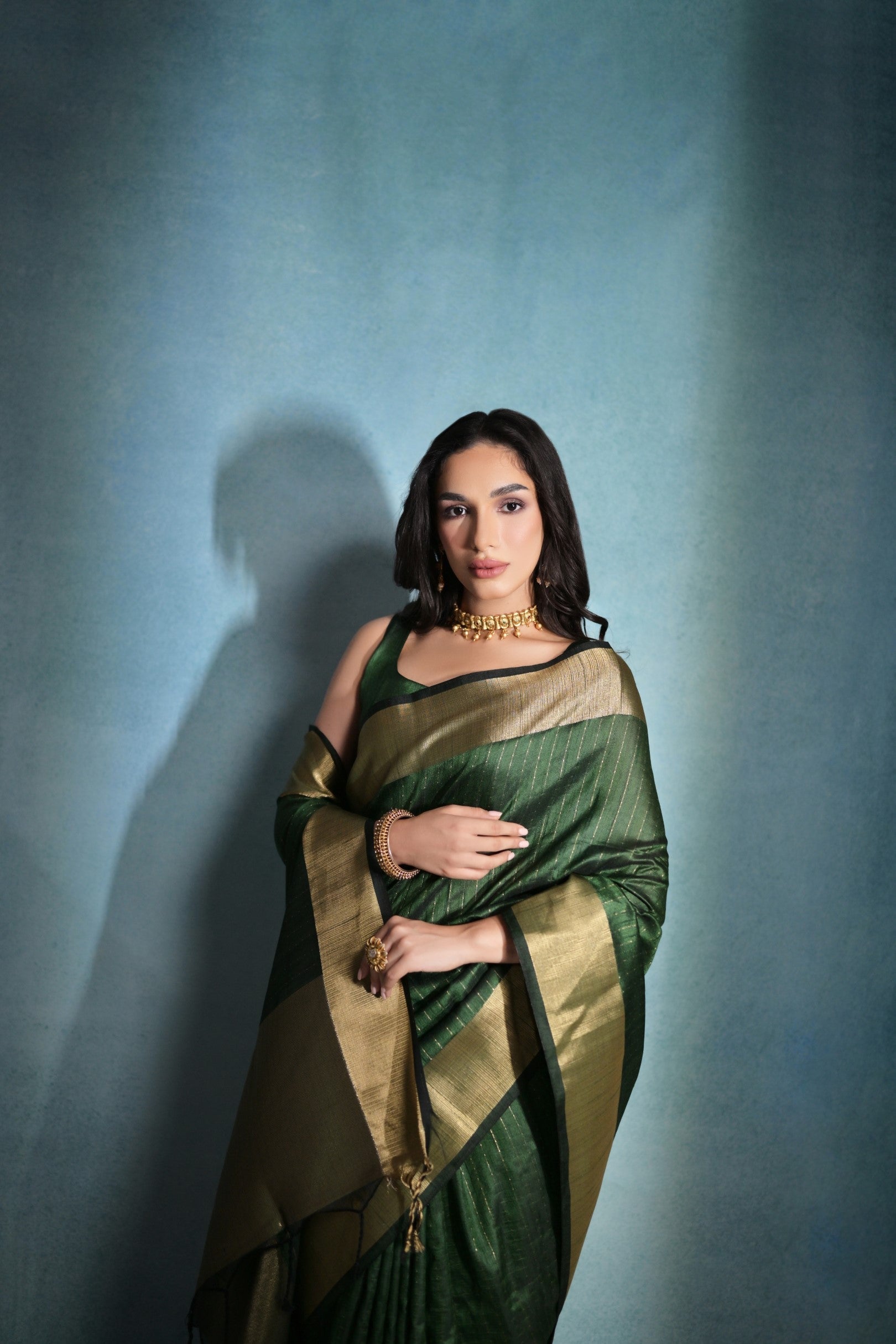 Glade Green Woven Raw Silk Saree