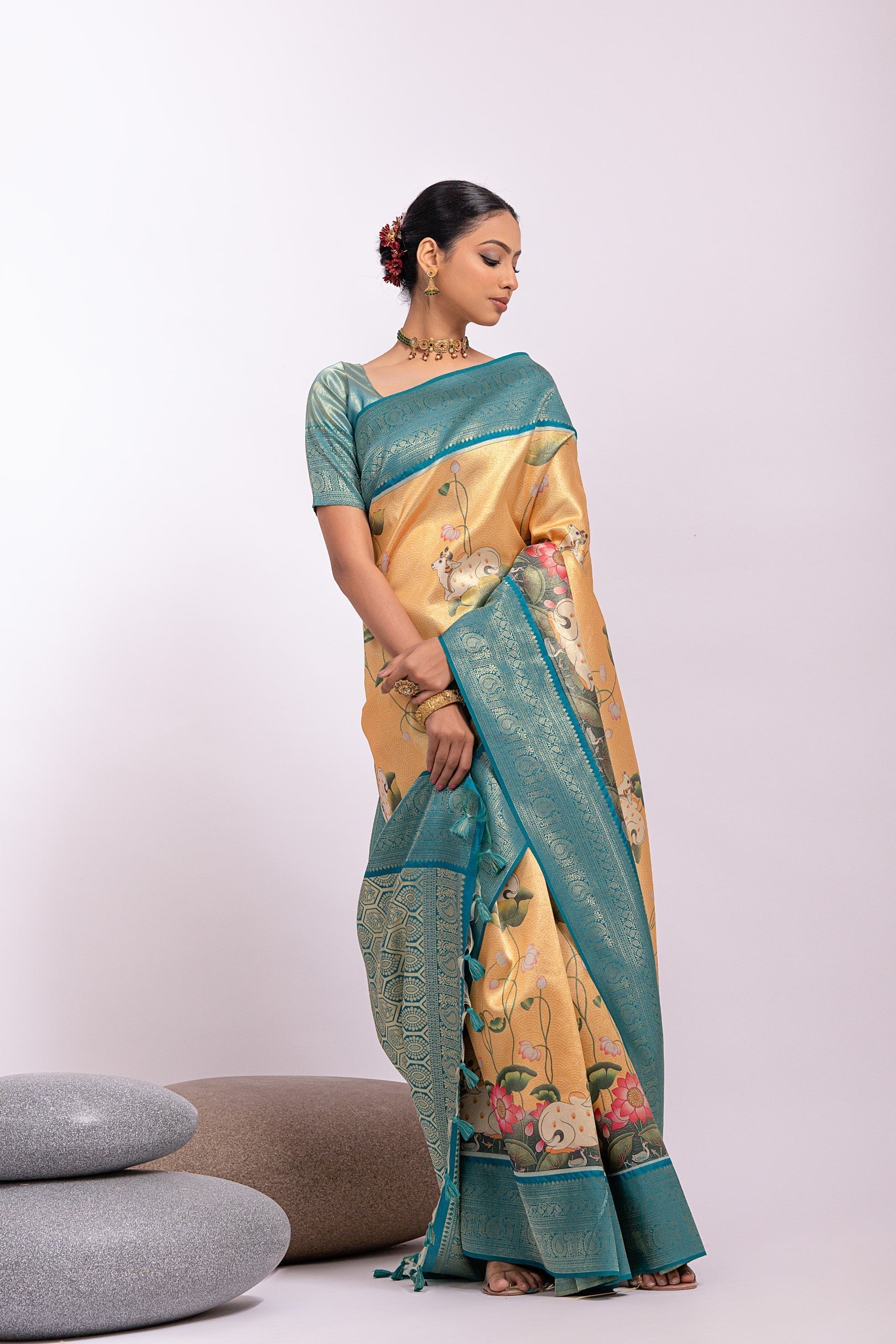 Cumulus Yellow Woven Tissue Silk Saree