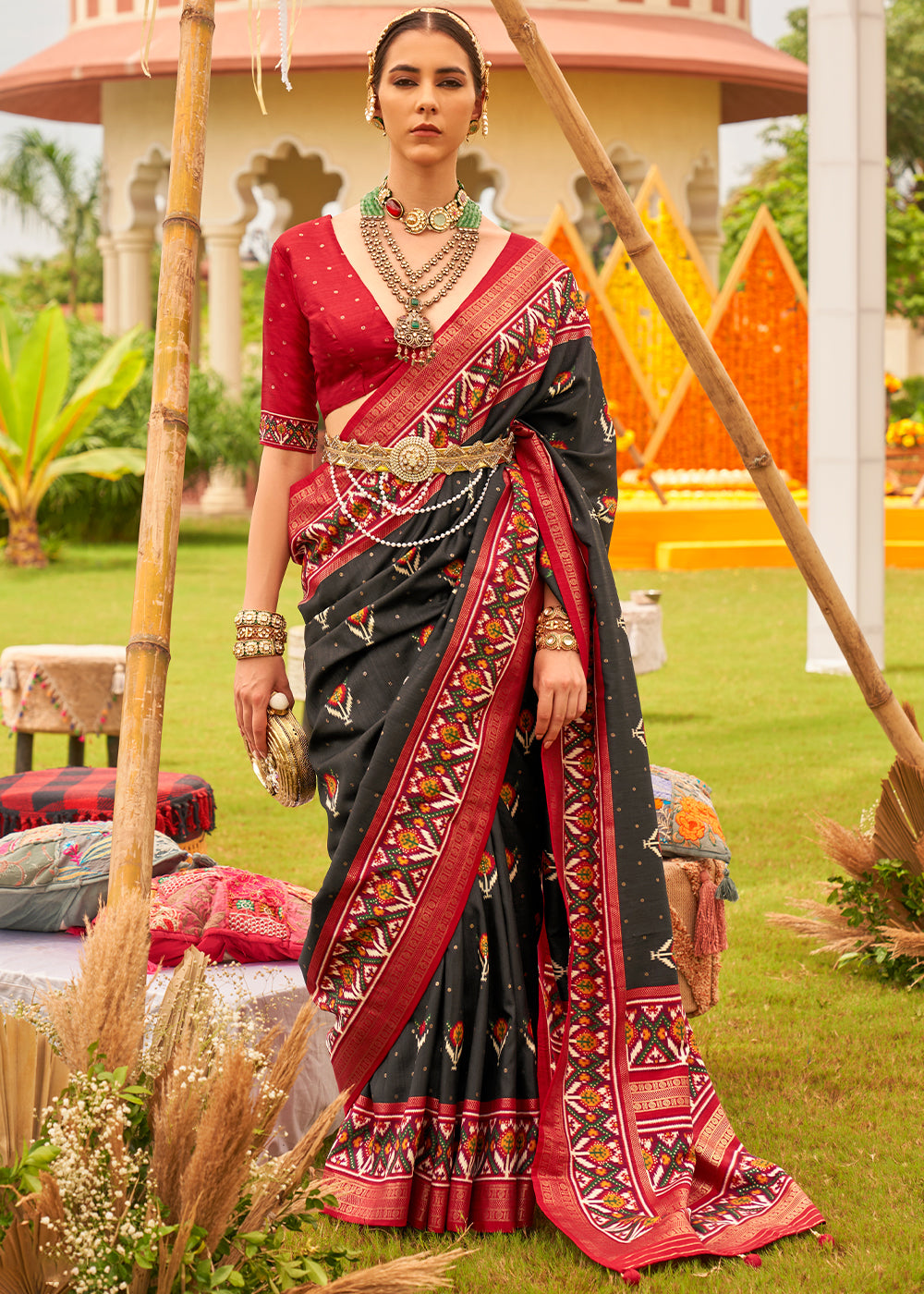 Chicago Black Printed Patola Designer Silk Saree