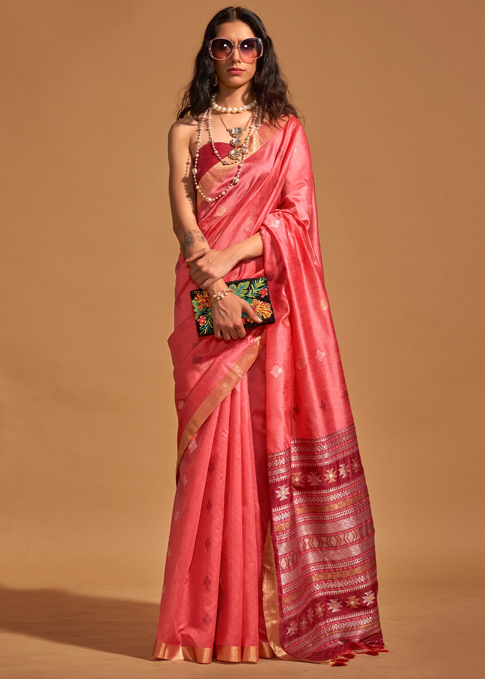 Froly Peach Handloom Banarasi Silk Saree