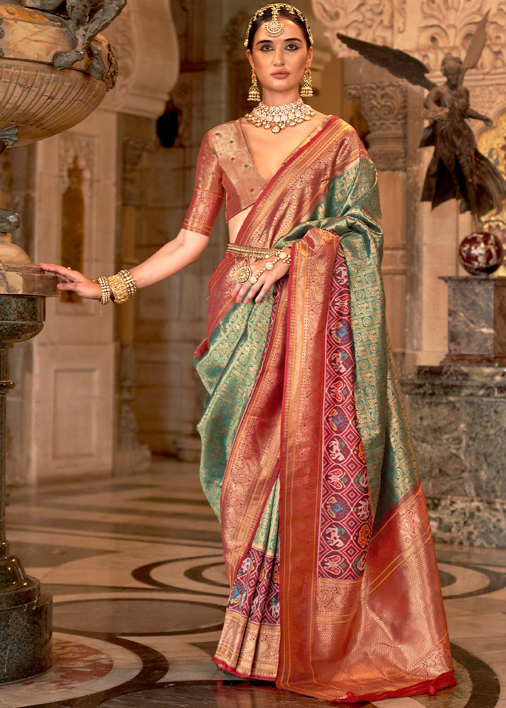 Flax Smoke Green Zari Woven Banarasi Meenkari Silk Saree