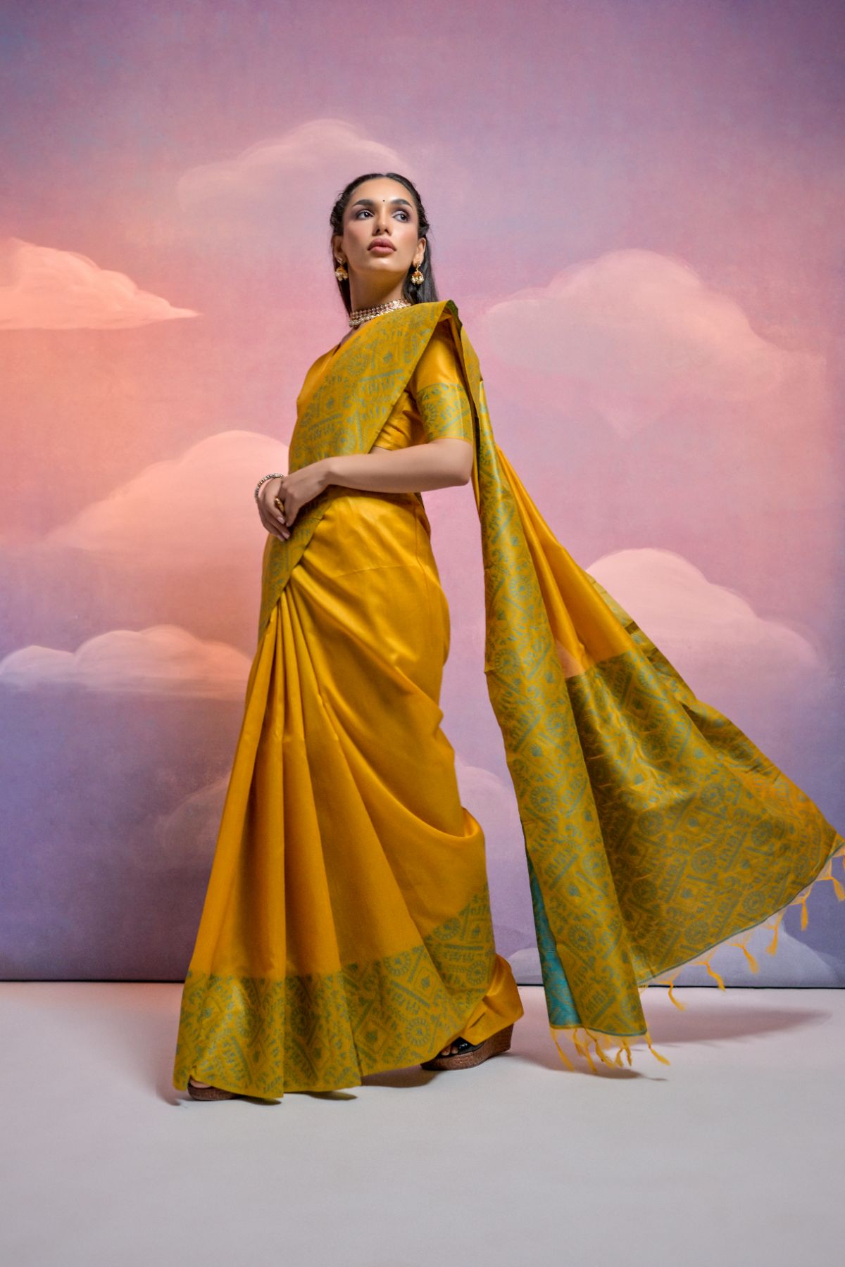 Kumera Yellow Banarasi Raw Silk Saree