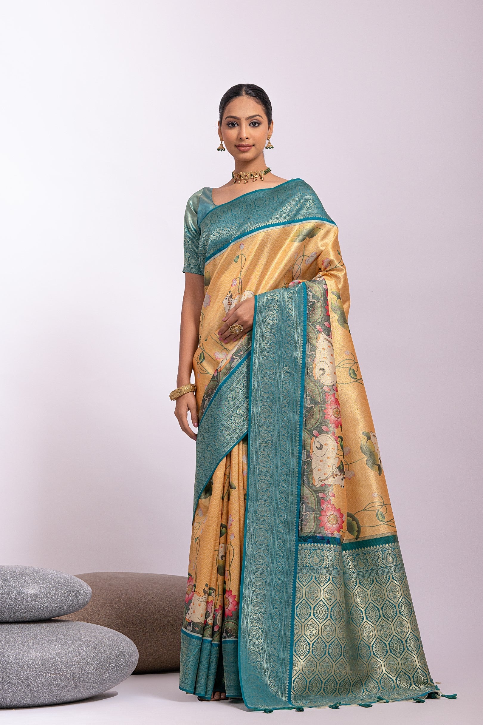 Cumulus Yellow Woven Tissue Silk Saree