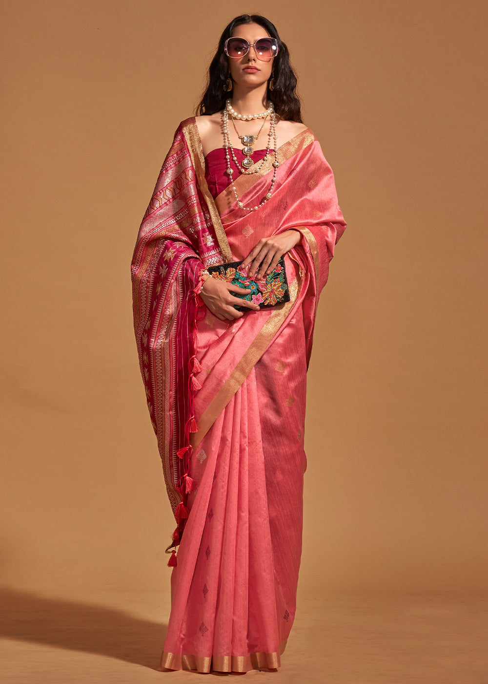 Froly Peach Handloom Banarasi Silk Saree