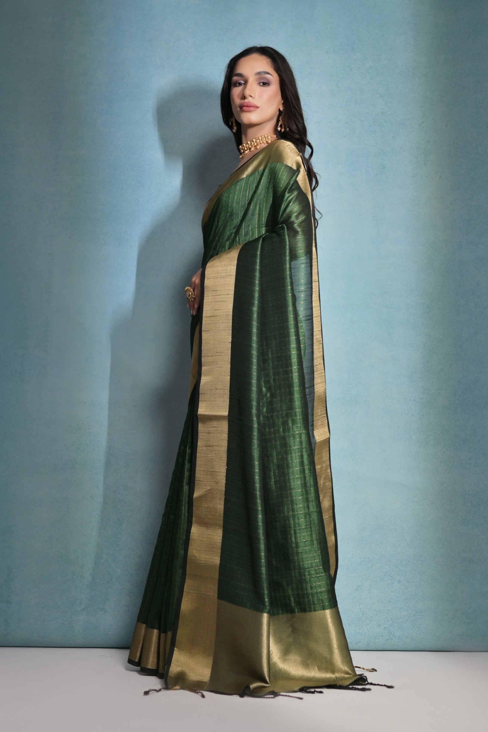 Glade Green Woven Raw Silk Saree