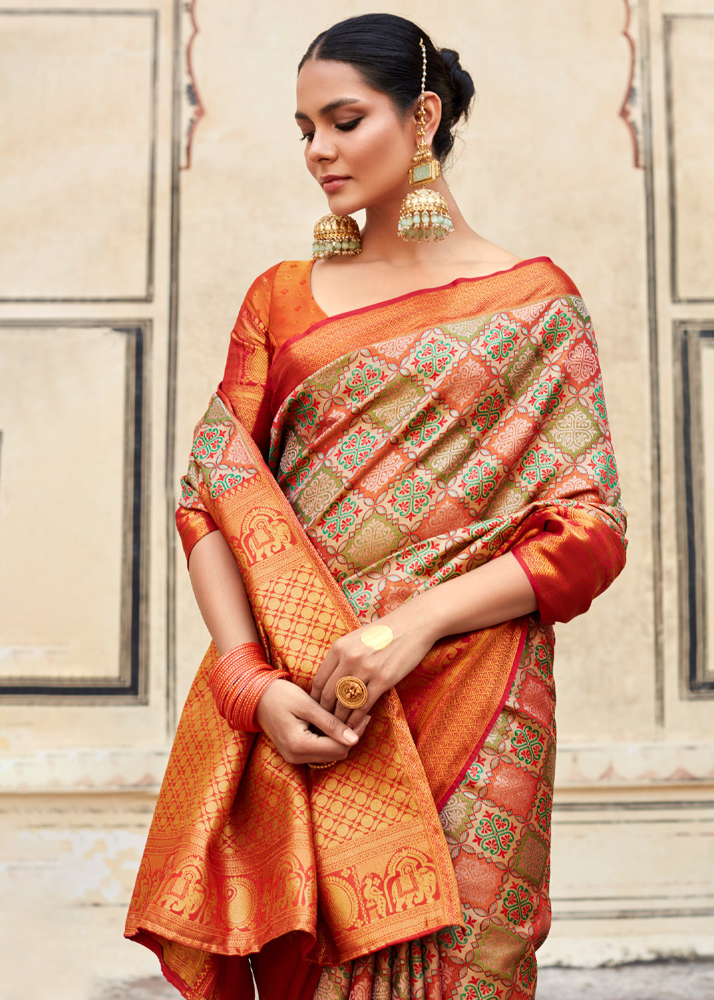 Chardonnay Orange Woven Banarasi Silk Saree