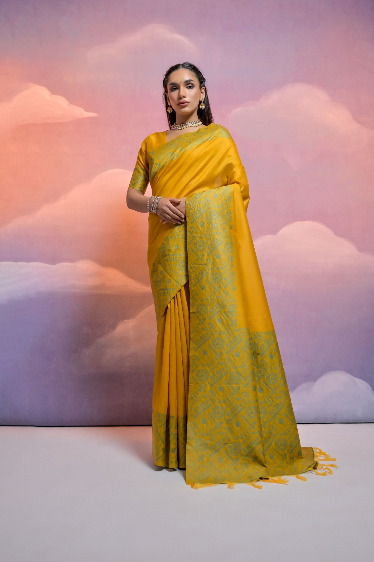 Kumera Yellow Banarasi Raw Silk Saree