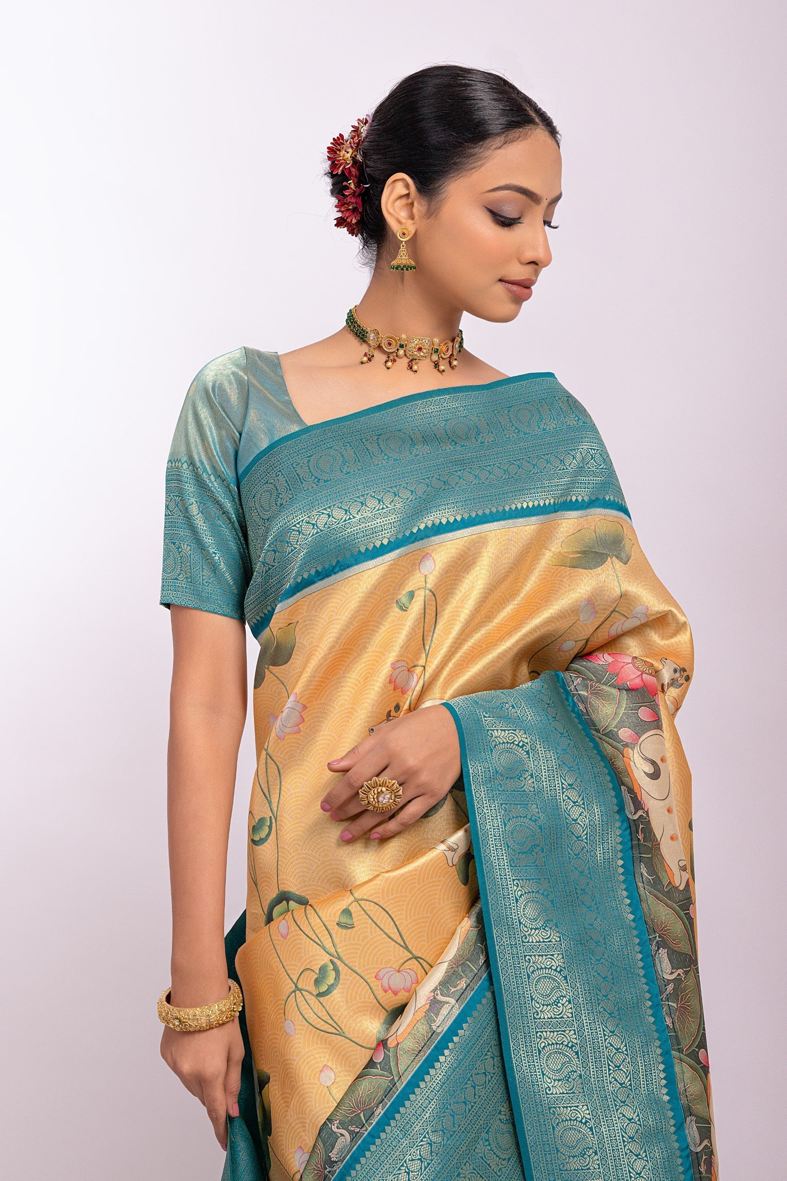 Cumulus Yellow Woven Tissue Silk Saree