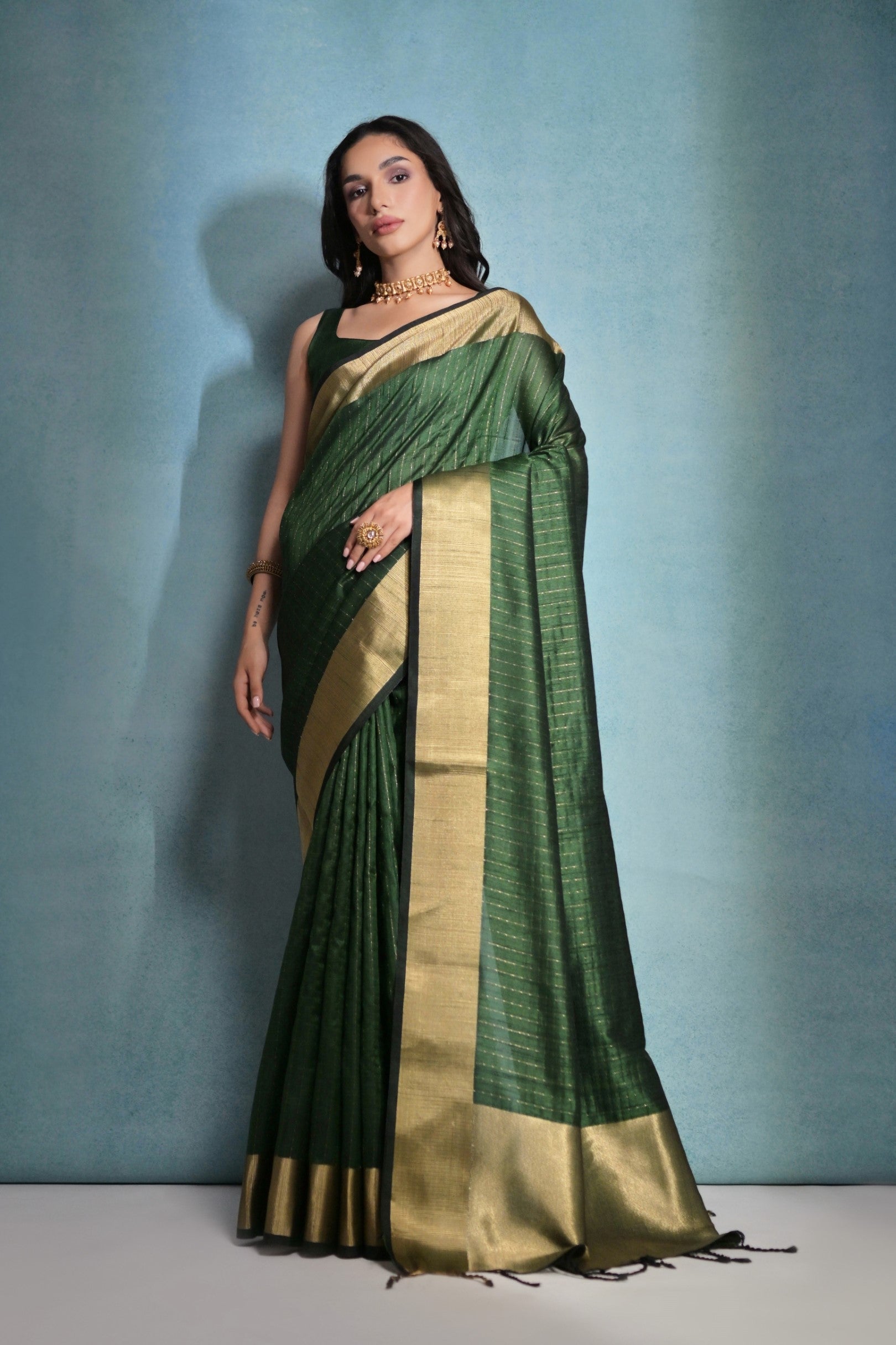 Glade Green Woven Raw Silk Saree