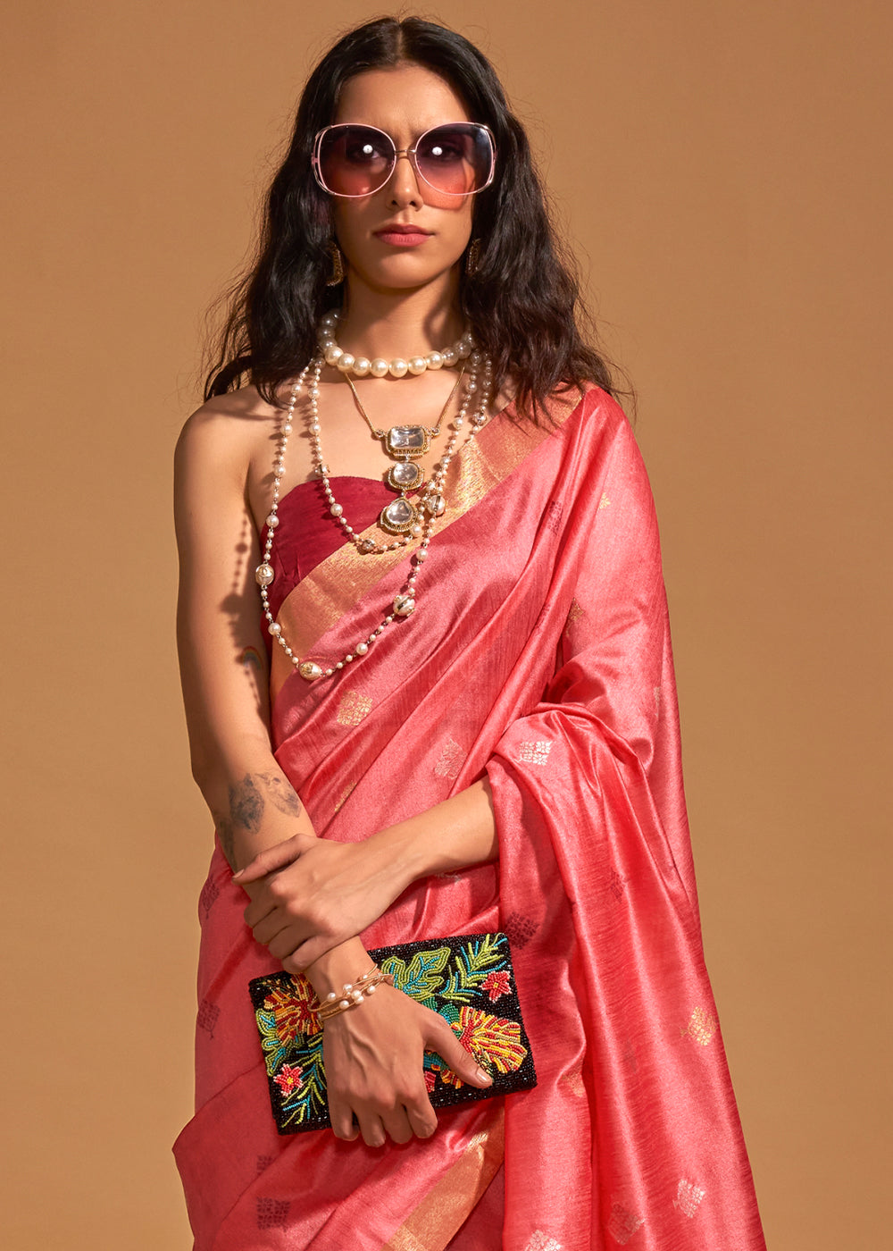 Froly Peach Handloom Banarasi Silk Saree