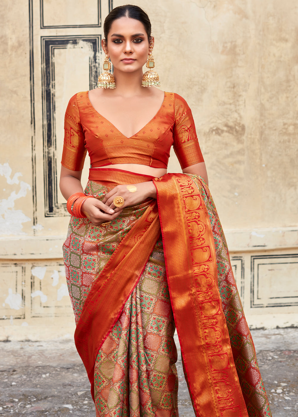 Chardonnay Orange Woven Banarasi Silk Saree