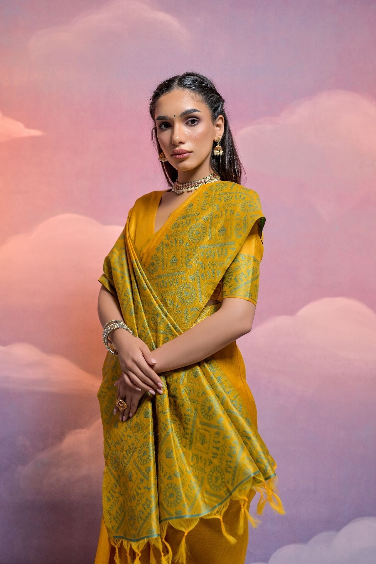 Kumera Yellow Banarasi Raw Silk Saree