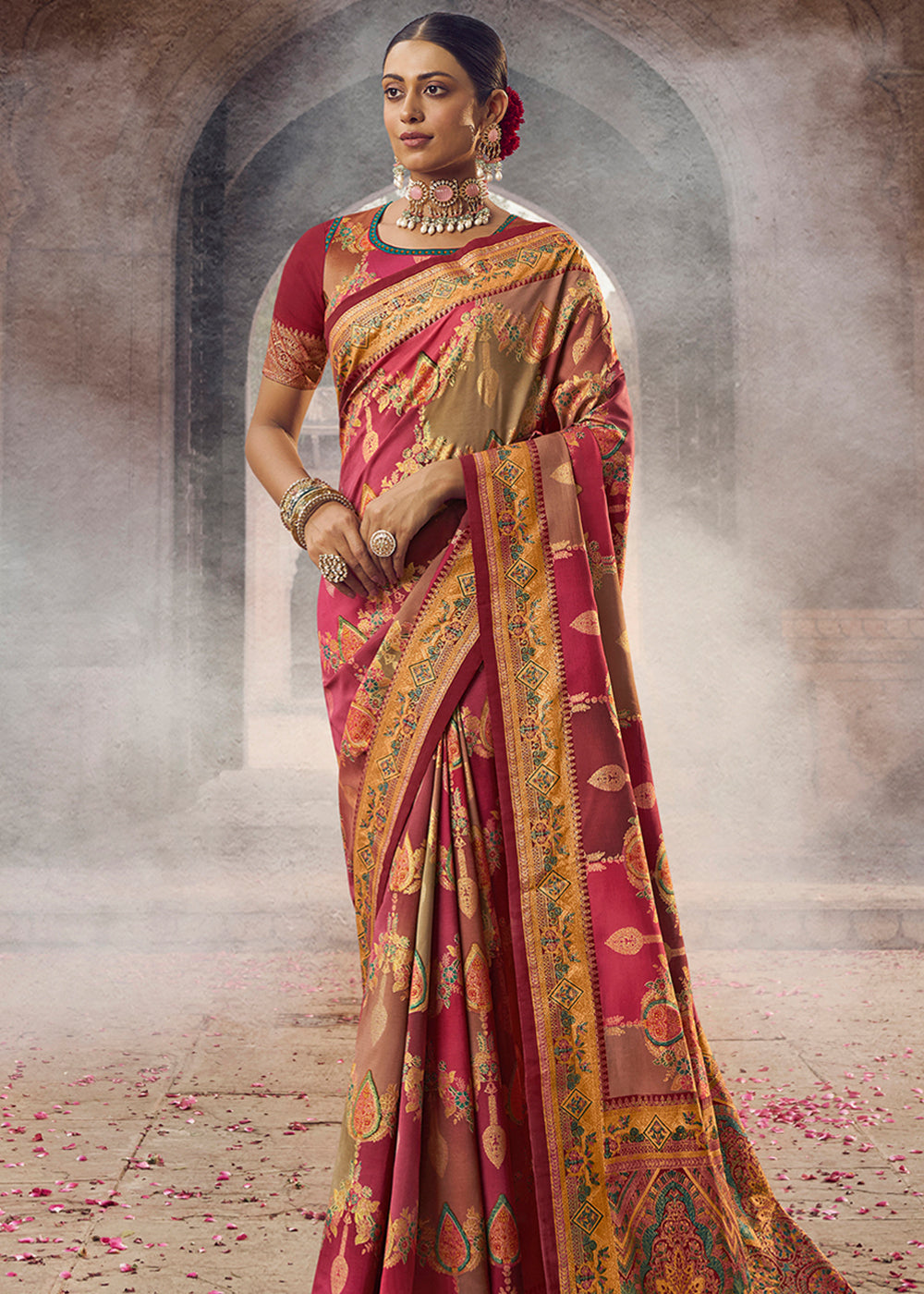 Apple Blossom Maroon Woven Banarasi Silk Saree