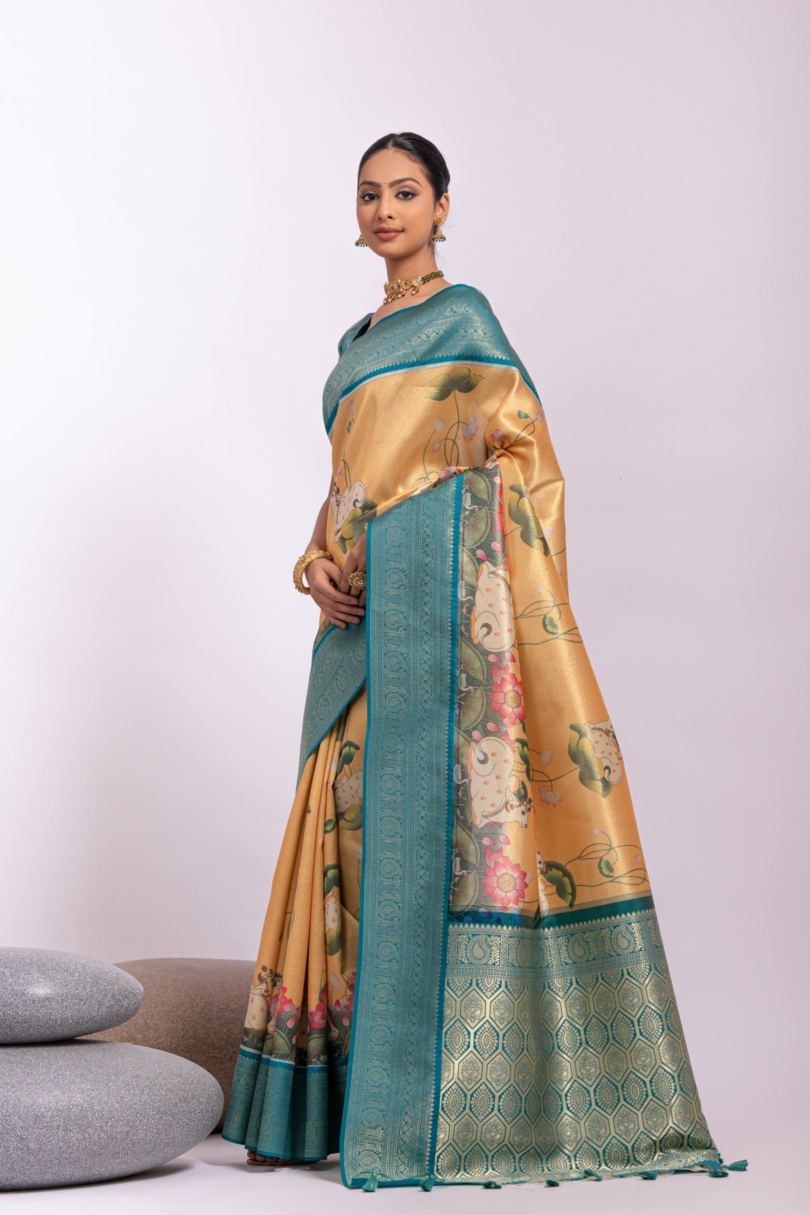 Cumulus Yellow Woven Tissue Silk Saree