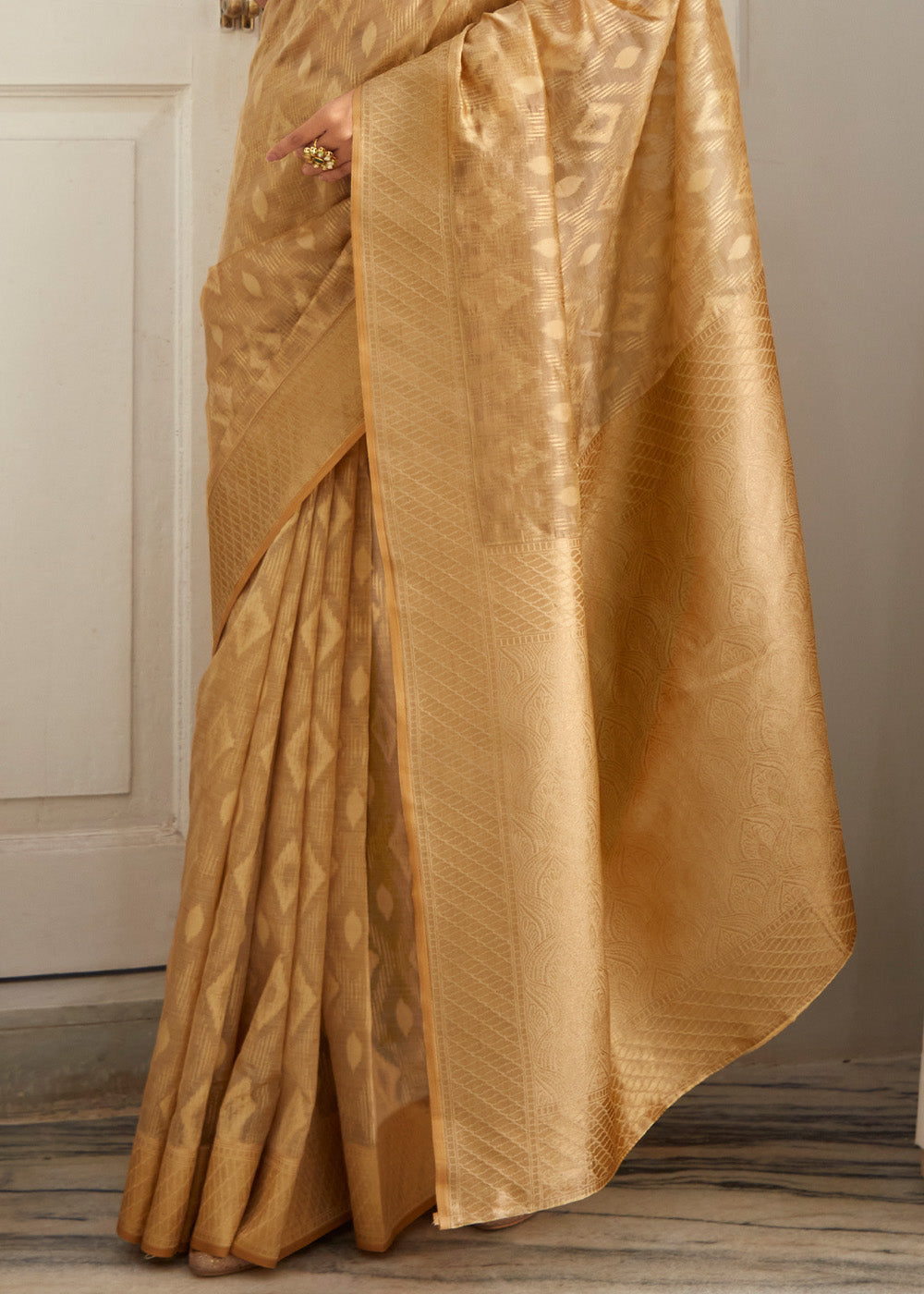 Aztec Gold Woven Banarasi Organza Silk Saree