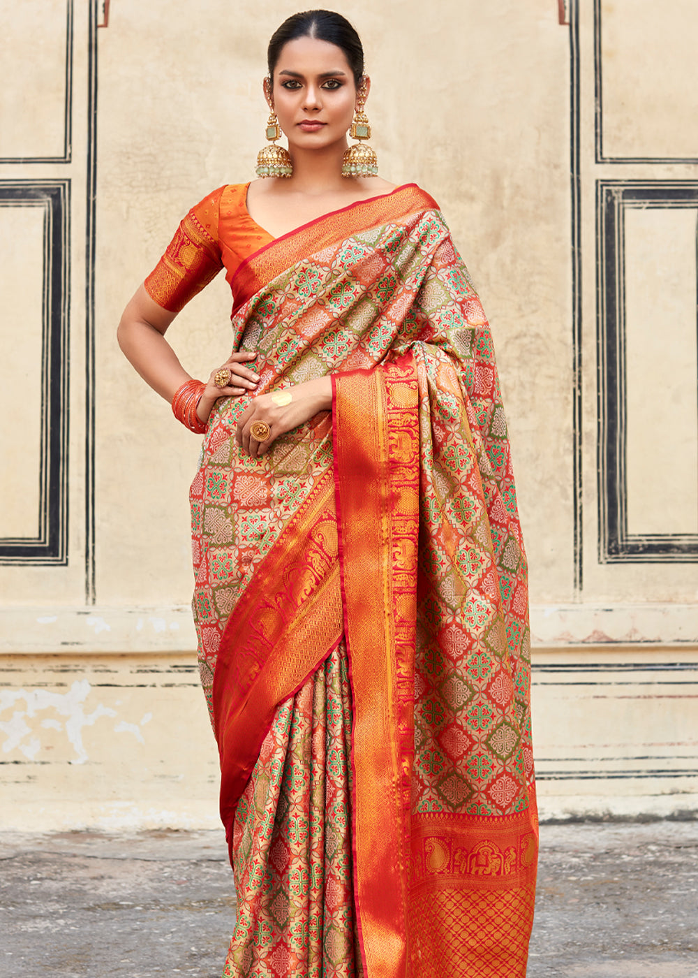 Chardonnay Orange Woven Banarasi Silk Saree