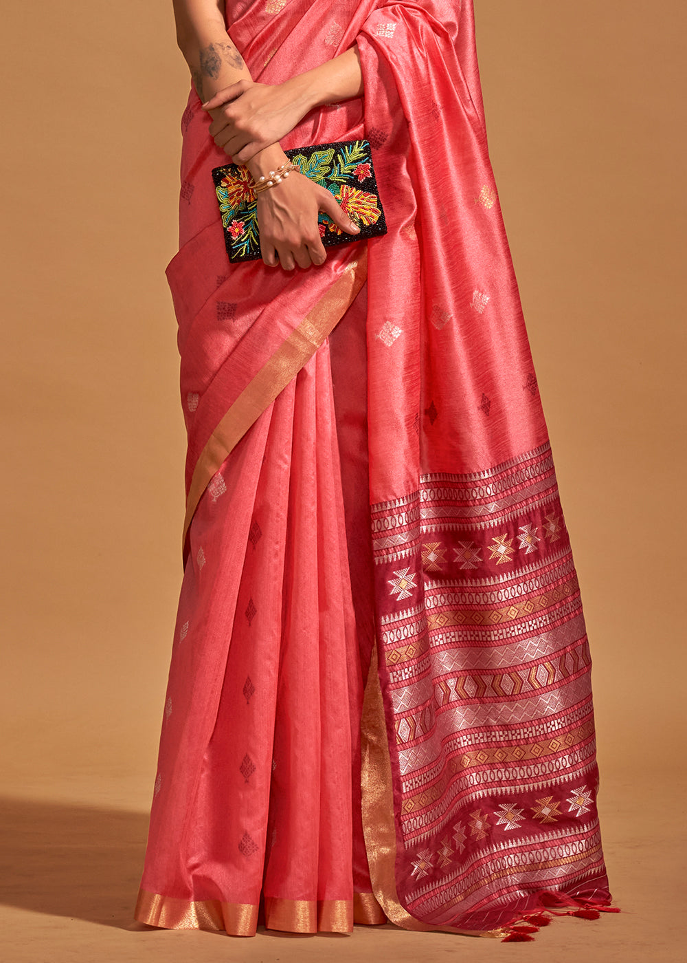 Froly Peach Handloom Banarasi Silk Saree