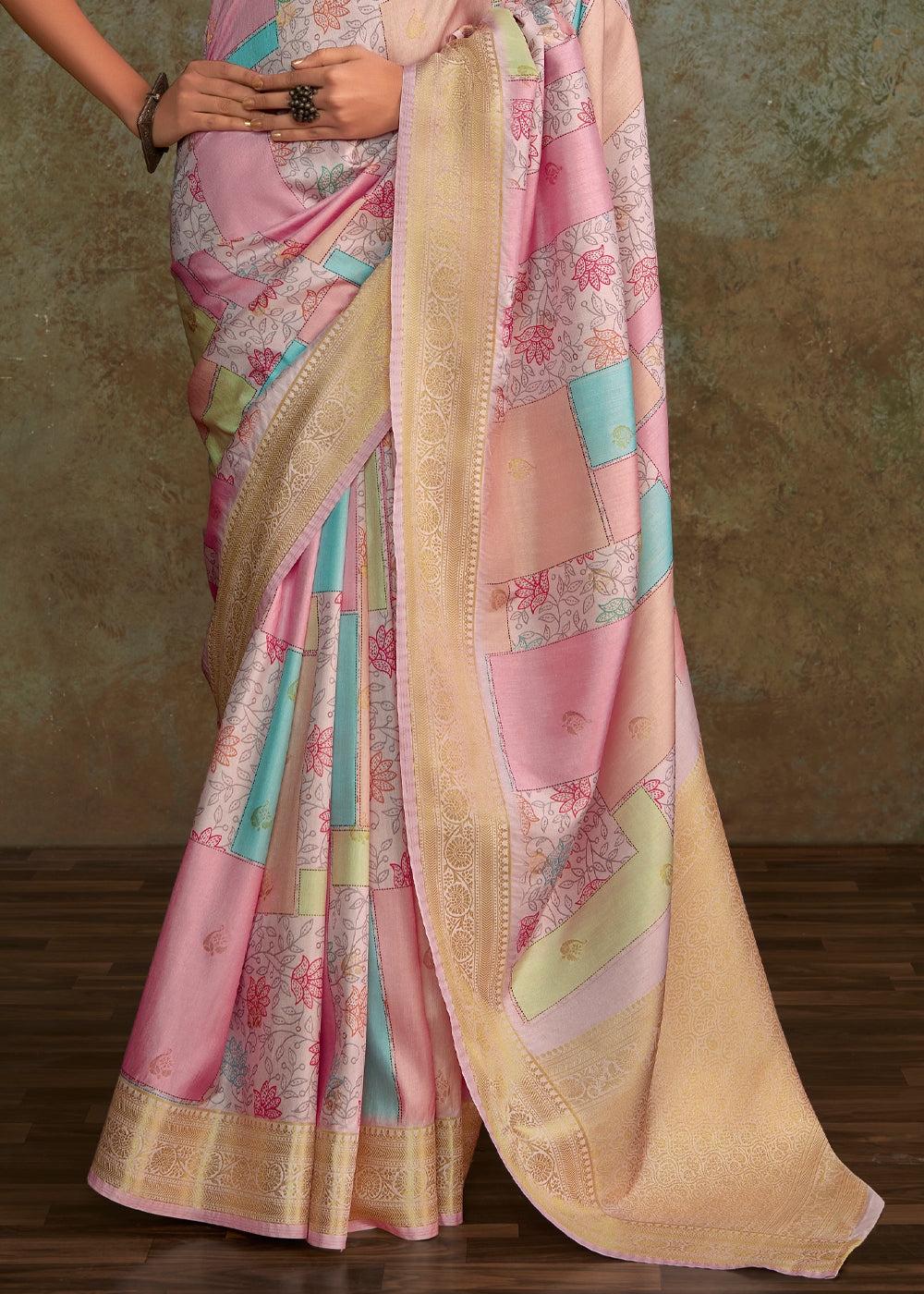 Turkish Rose Pink Digital Printed Soft Silk Saree