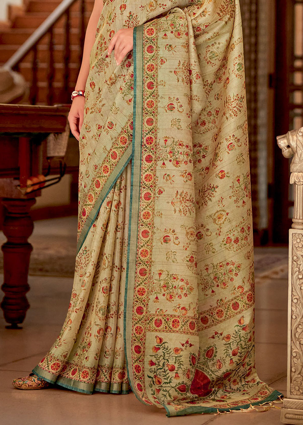 Copper Brown Banarasi Printed Silk Saree