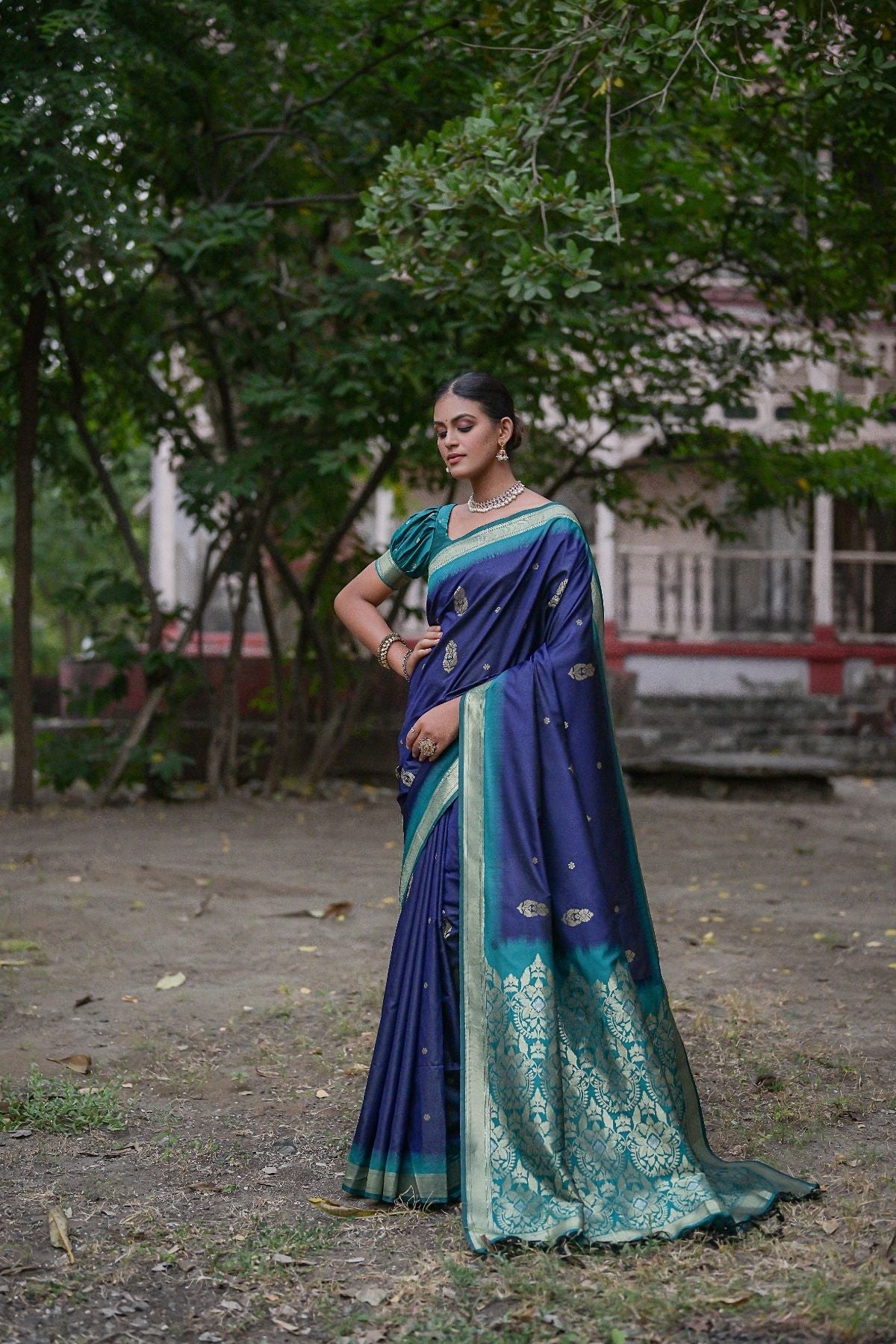 East Bay Blue Banarasi Soft Silk Saree