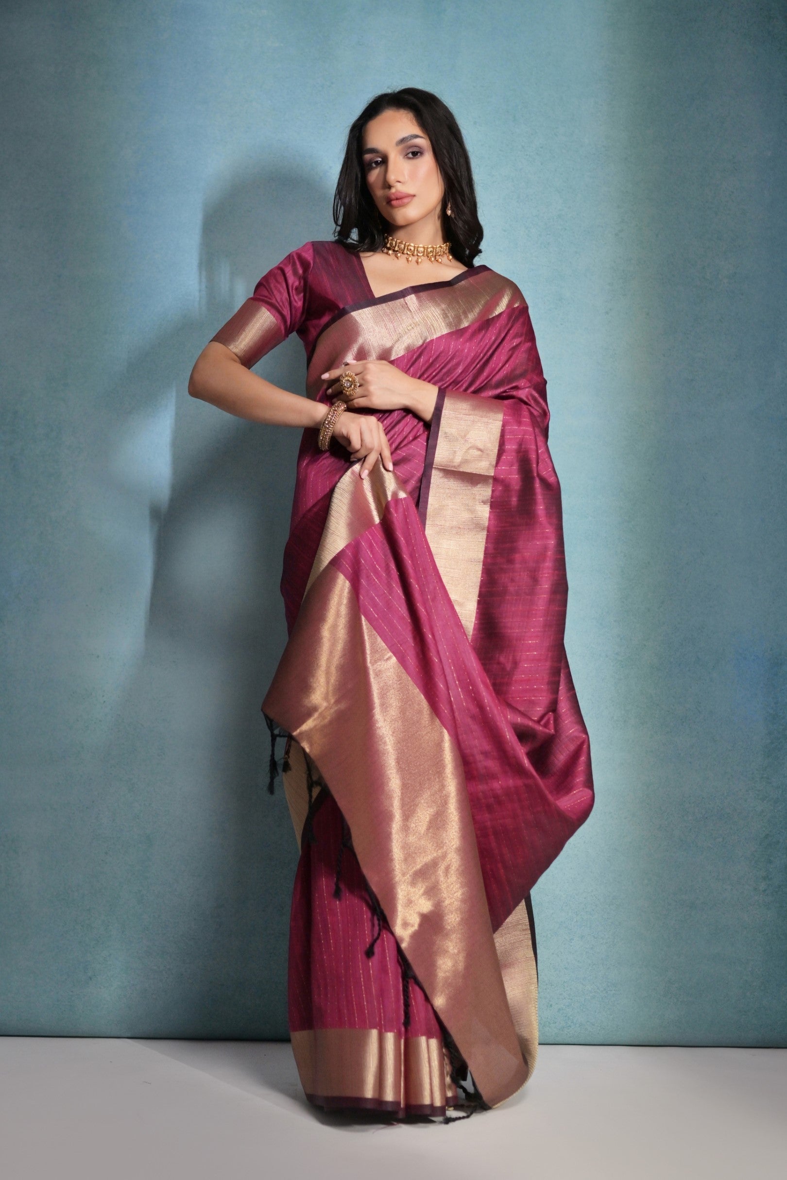 Blush Pink Woven Raw Silk Saree