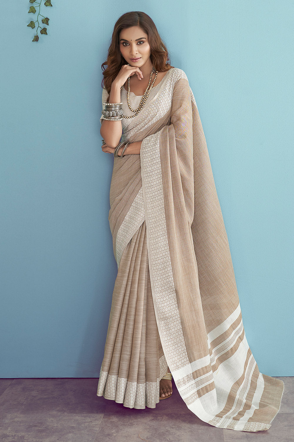 Beaver Brown Linen Saree