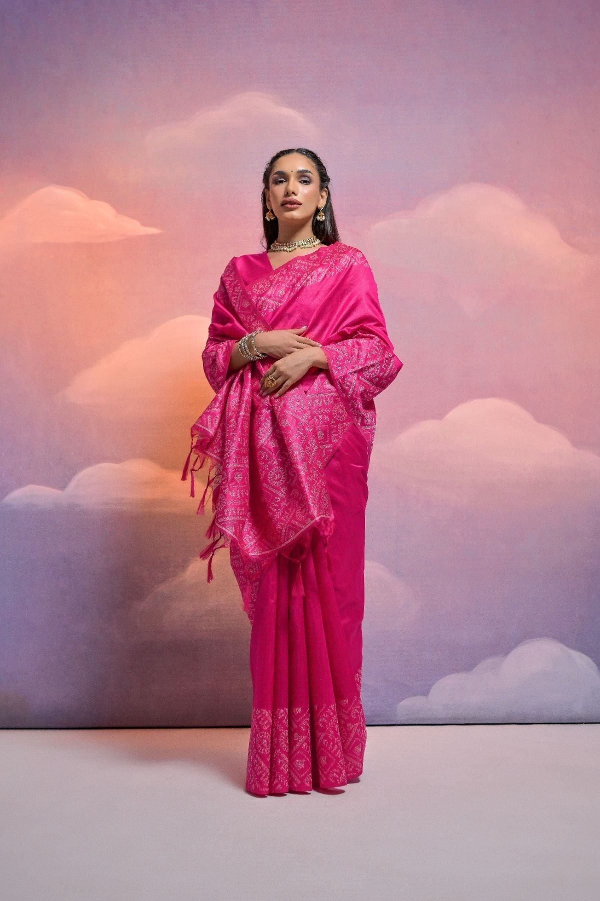 Disco Pink Banarasi Raw Silk Saree