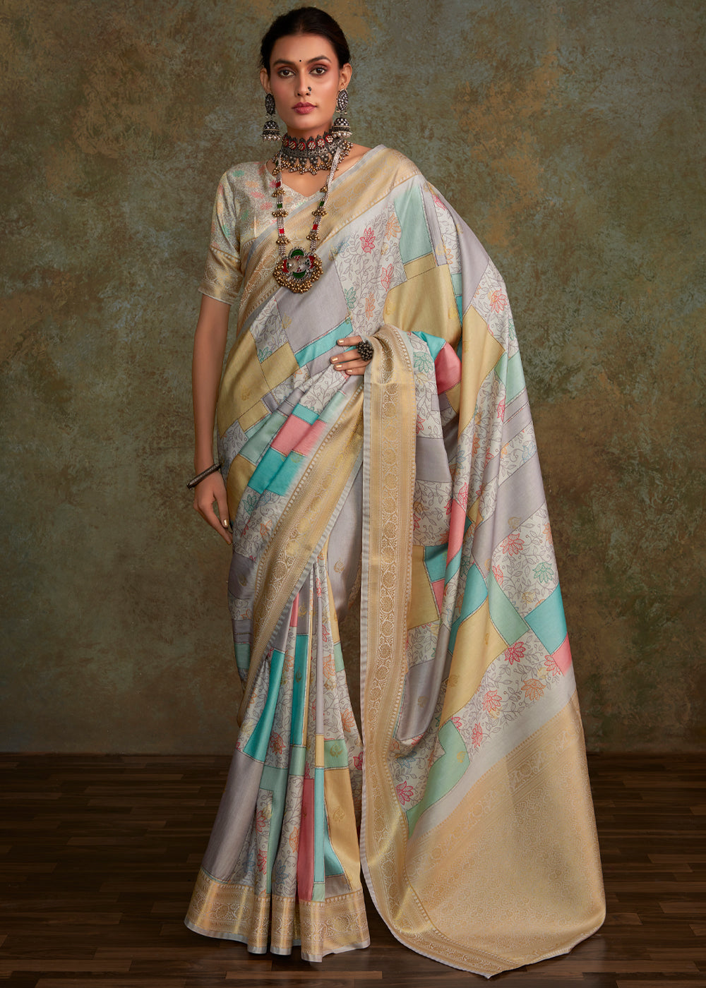 Martini Grey Digital Printed Soft Silk Saree