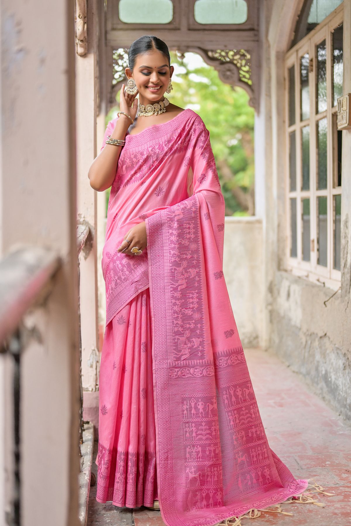 Lavender Pink Handloom Banarasi Raw Silk Saree