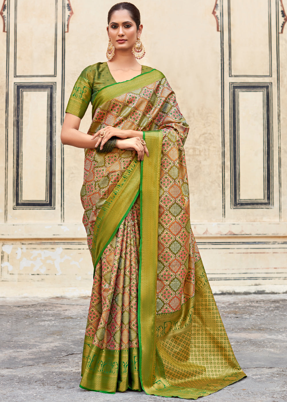 Celery Green Woven Banarasi Silk Saree