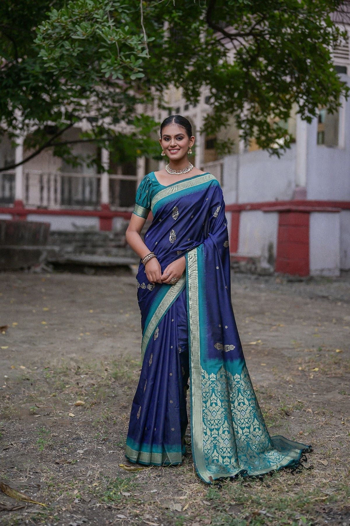 East Bay Blue Banarasi Soft Silk Saree