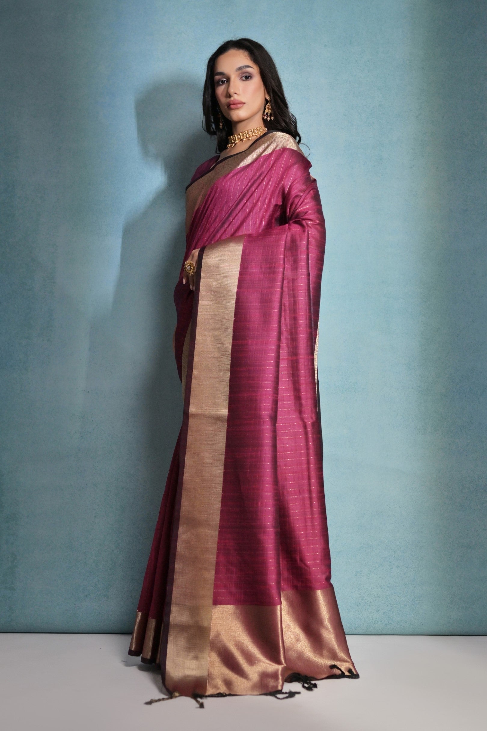 Blush Pink Woven Raw Silk Saree