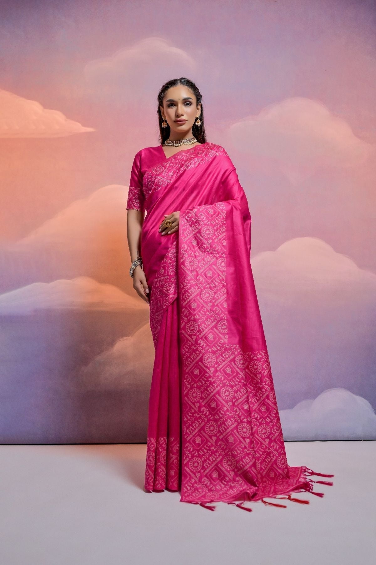 Disco Pink Banarasi Raw Silk Saree