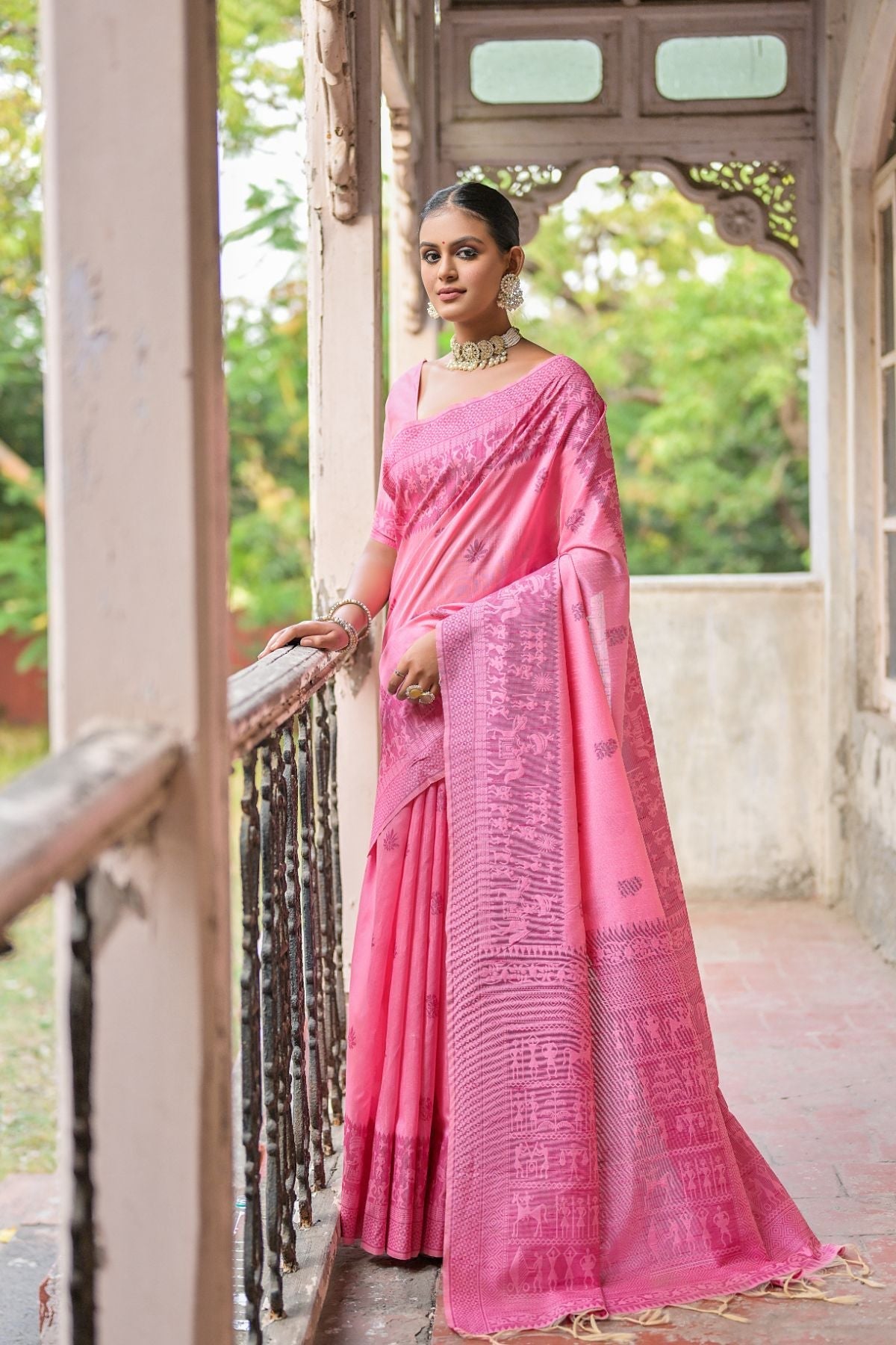 Lavender Pink Handloom Banarasi Raw Silk Saree