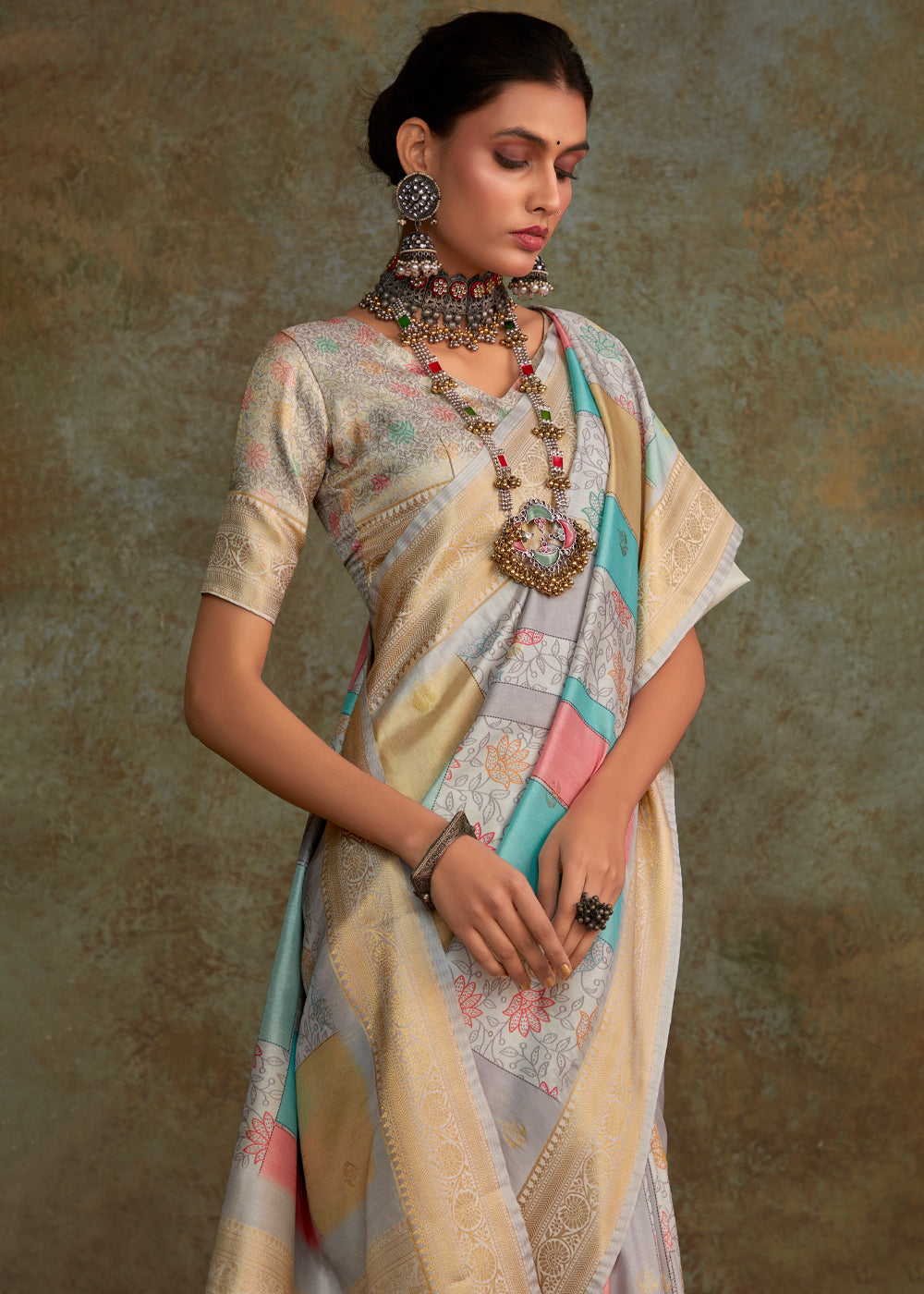 Martini Grey Digital Printed Soft Silk Saree