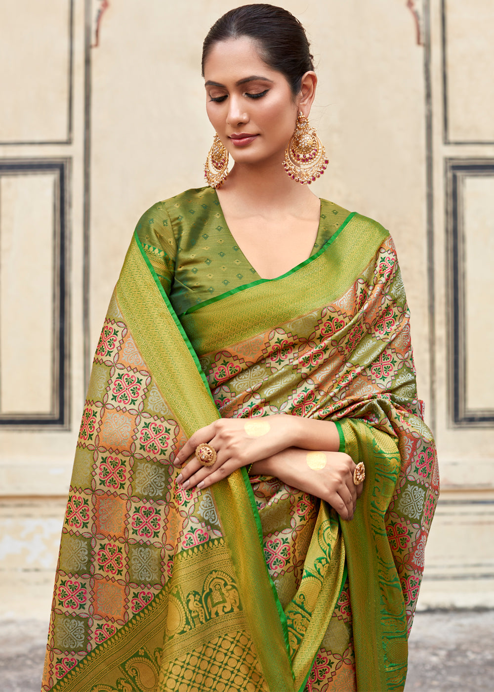 Celery Green Woven Banarasi Silk Saree