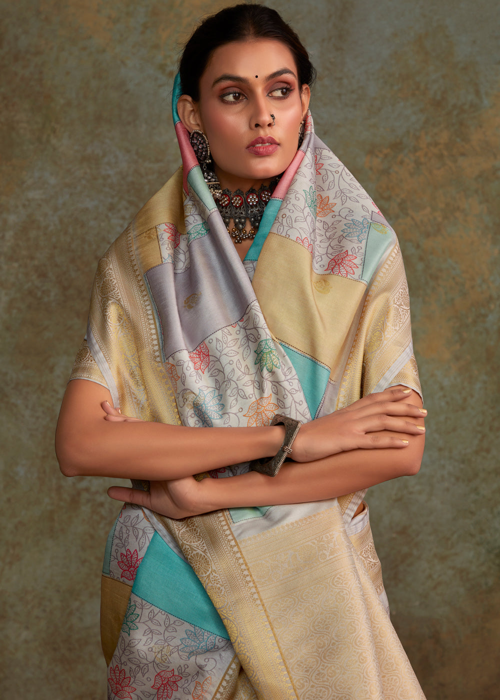 Martini Grey Digital Printed Soft Silk Saree