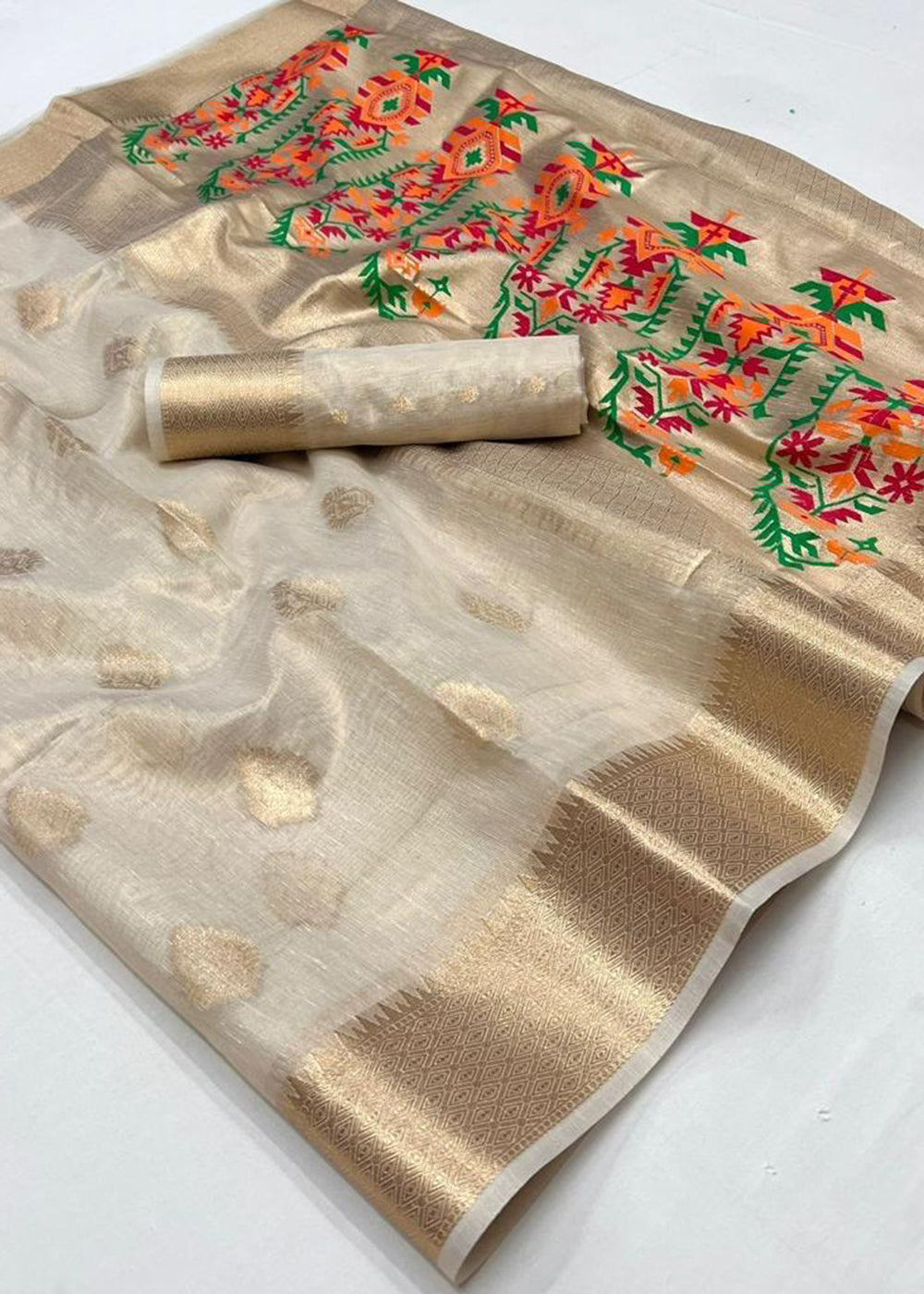 Hampton Cream Handloom Tissue Silk Saree