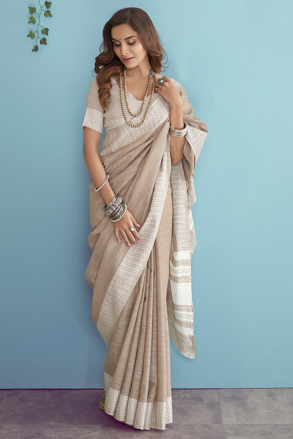 Beaver Brown Linen Saree