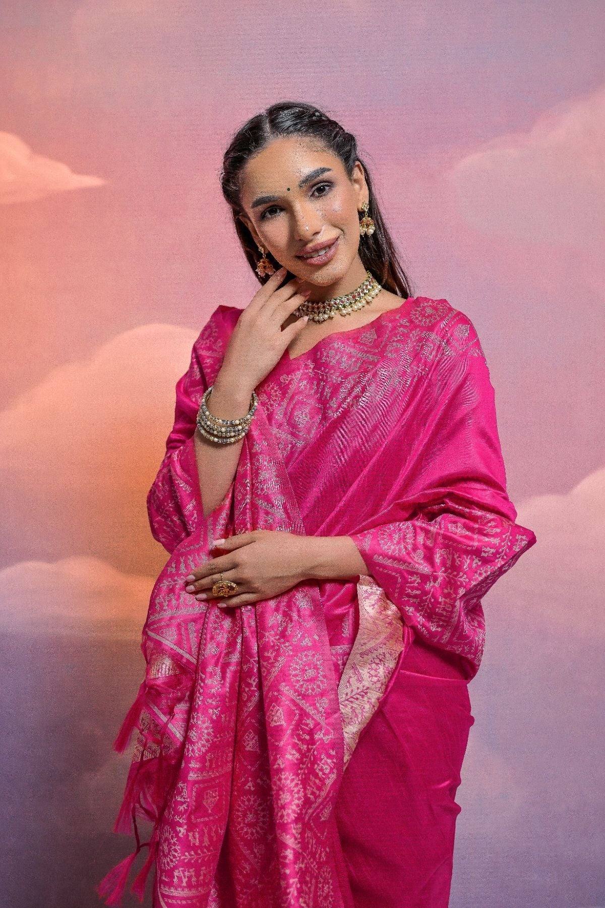 Disco Pink Banarasi Raw Silk Saree