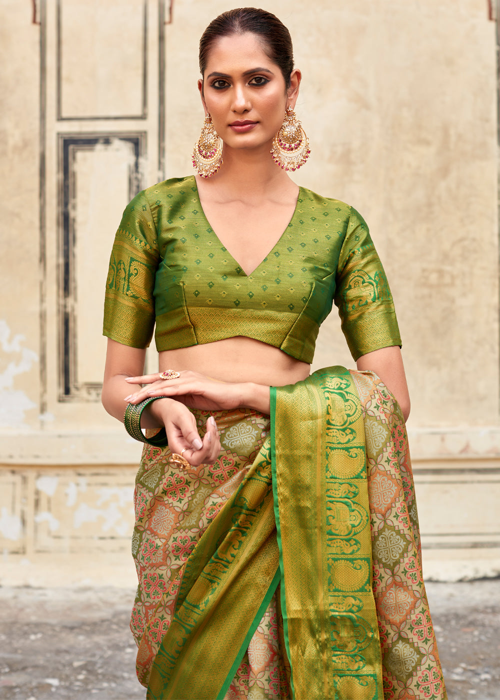 Celery Green Woven Banarasi Silk Saree