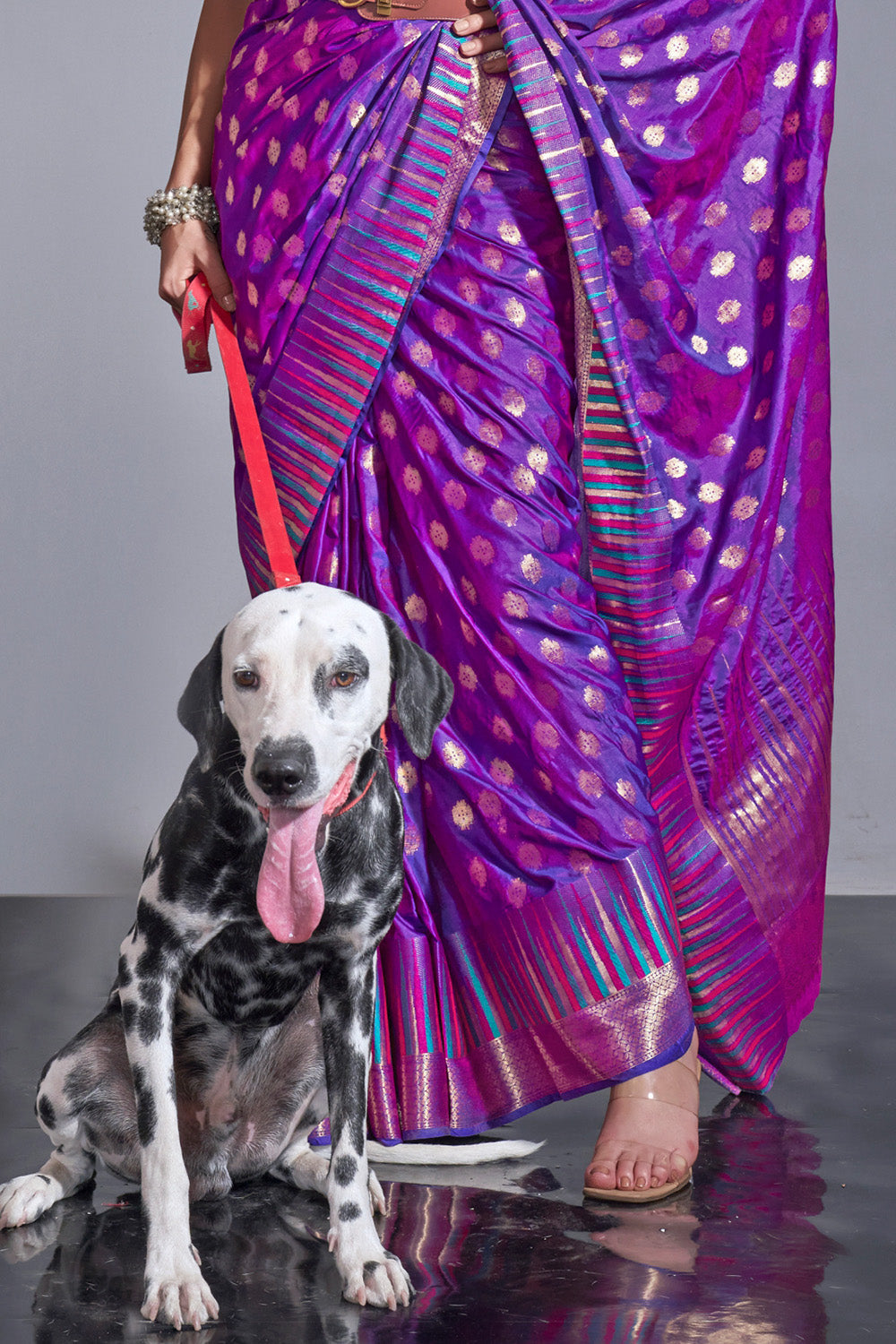 Purple Plum Banarasi Handloom Temple Border Silk Saree