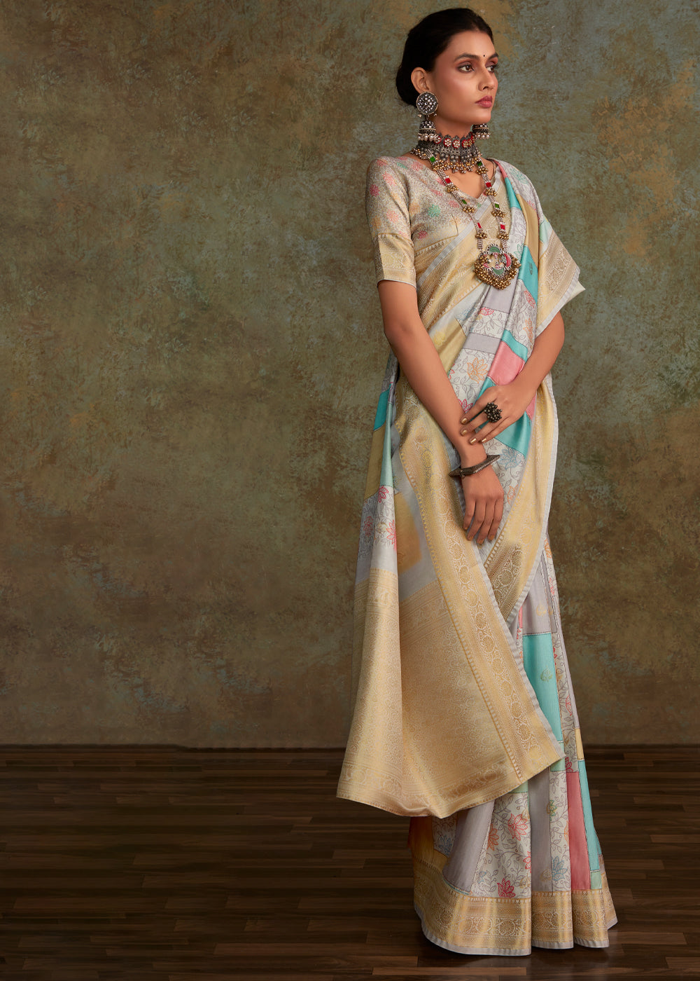 Martini Grey Digital Printed Soft Silk Saree