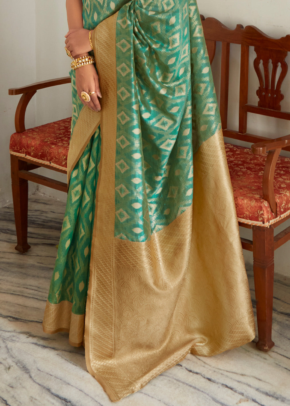 Killarney Green Woven Banarasi Organza Silk Saree